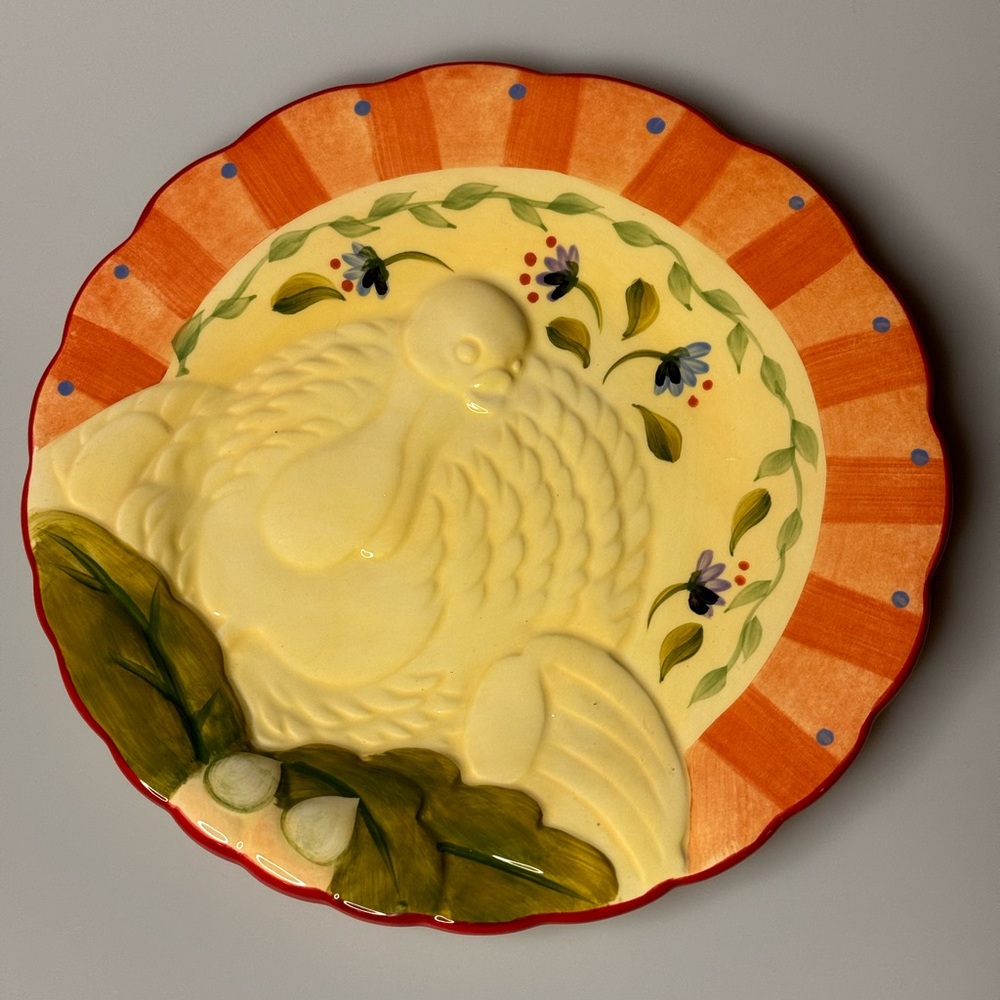 Pfaltzgraff NAPOLI Hand Painted Embossed Turkey Buffet Plate 8”
